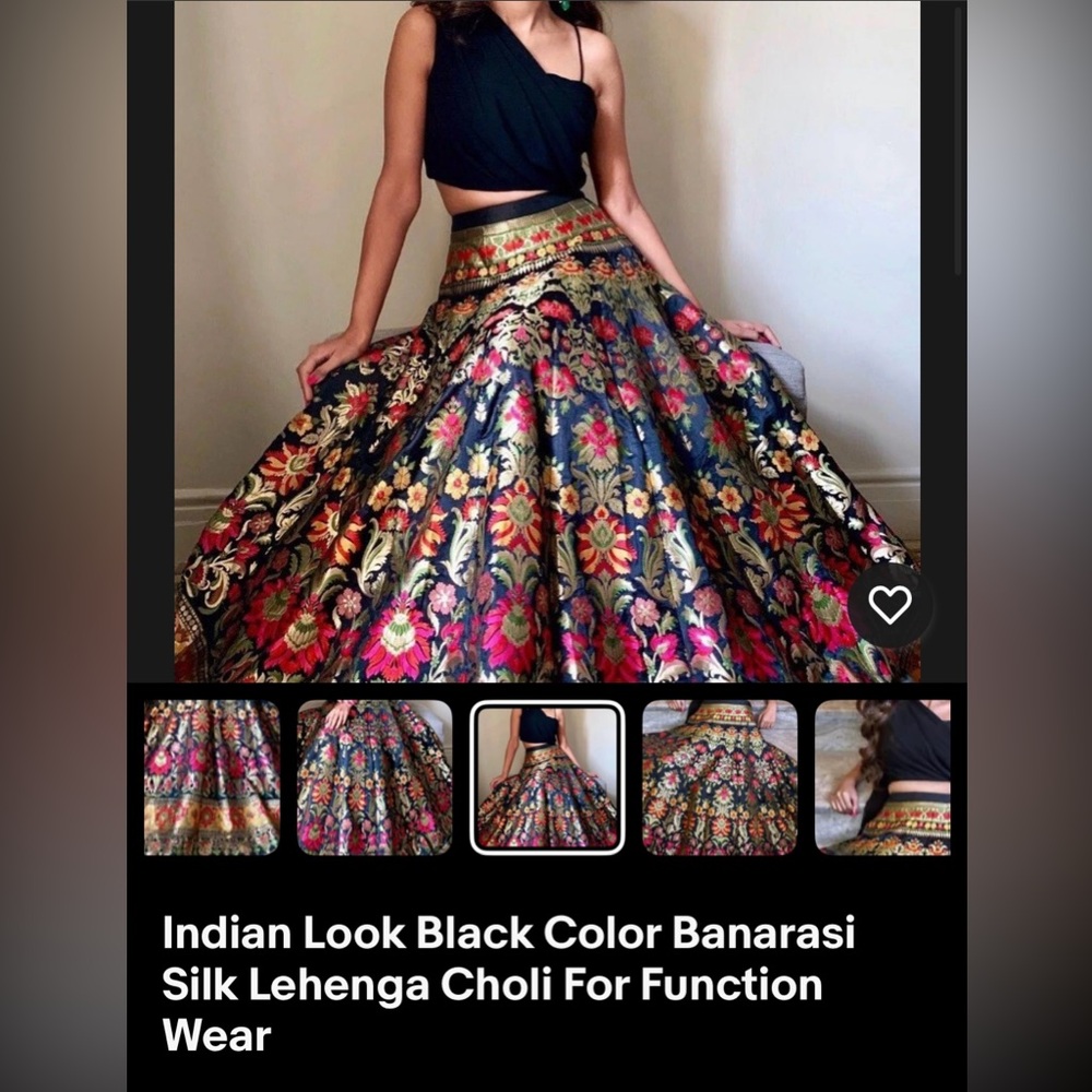 Indian wedding guest outfit, leganga, black top with dupatta, silk skirt - Picture 2 of 10